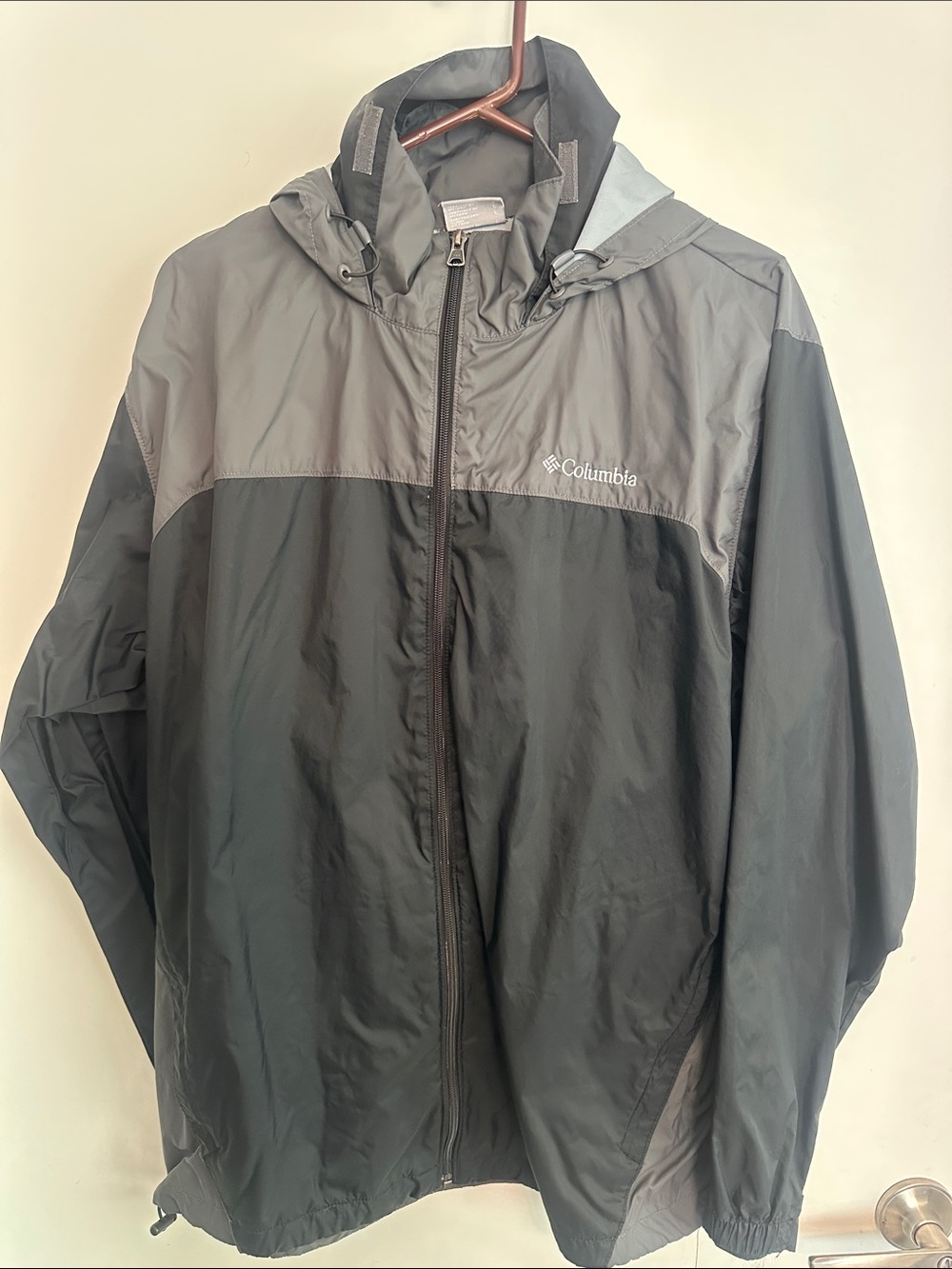 Columbia Black and Gray Hooded Rain Jacket